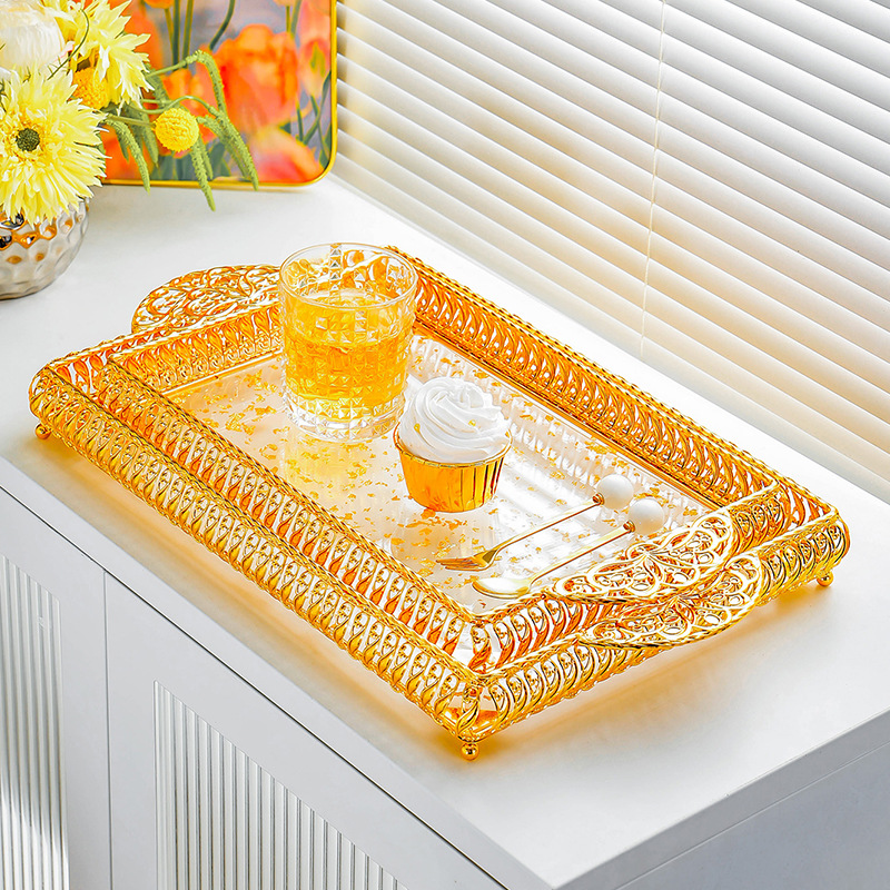 Nordic metal tray, light luxury acrylic storage plate, cosmetics, jewelry, decorative items, afternoon tea and dessert stand pic 3