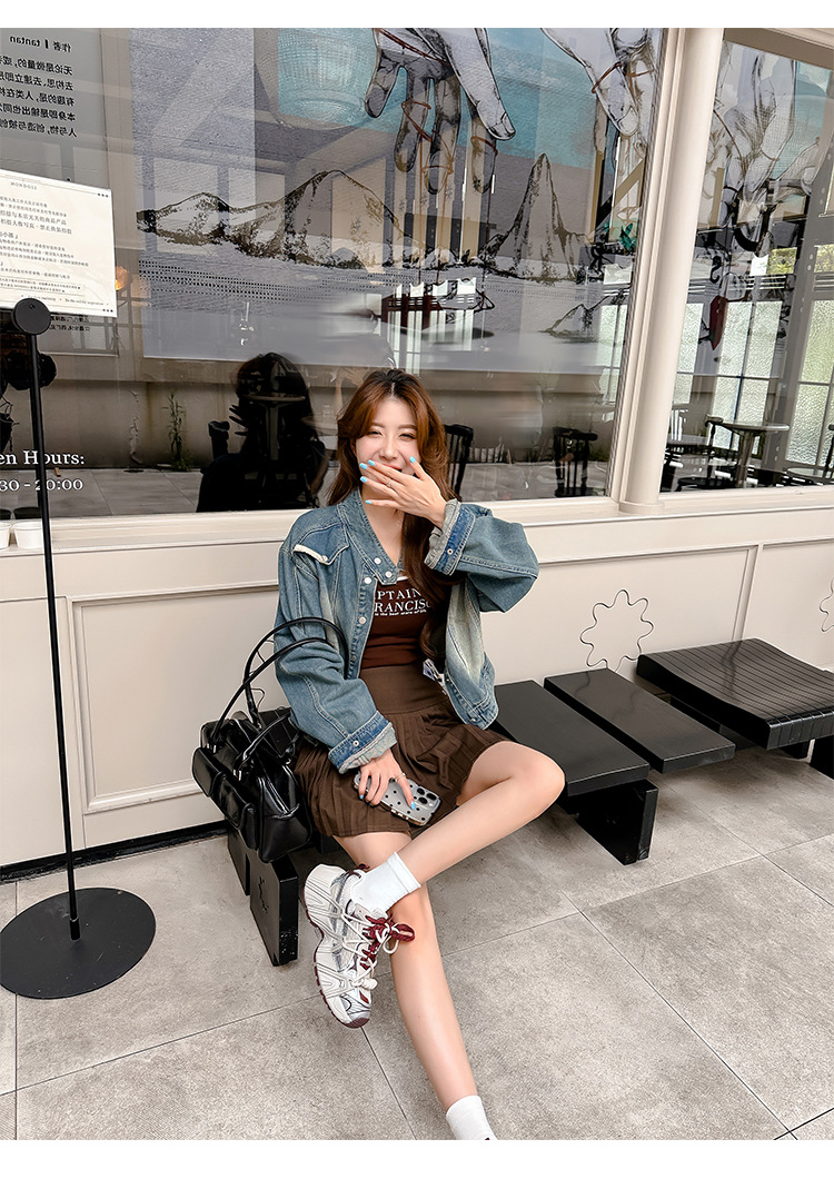 葡萄妈同款 画报女孩 时髦双鞋带网面拼接厚底增高老爹鞋女真皮详情88