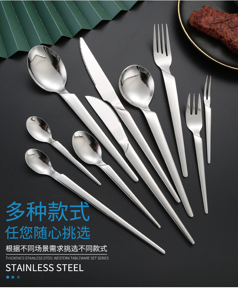 Steak knives, forks, Western cuisine, hotel supplies, stainless steel tableware, knife, fork and spoon sets, creative thickened table knives and spoons wholesale pic 4