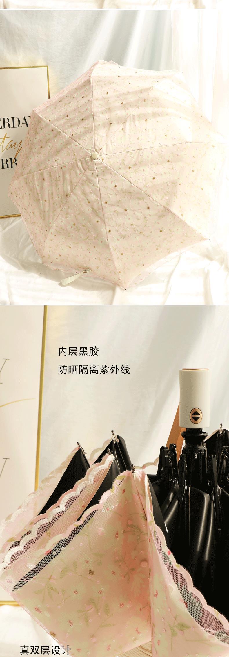 【新品】超甜美蕾丝全自动伞女神双层黑胶防晒防紫外线晴雨两用遮详情4