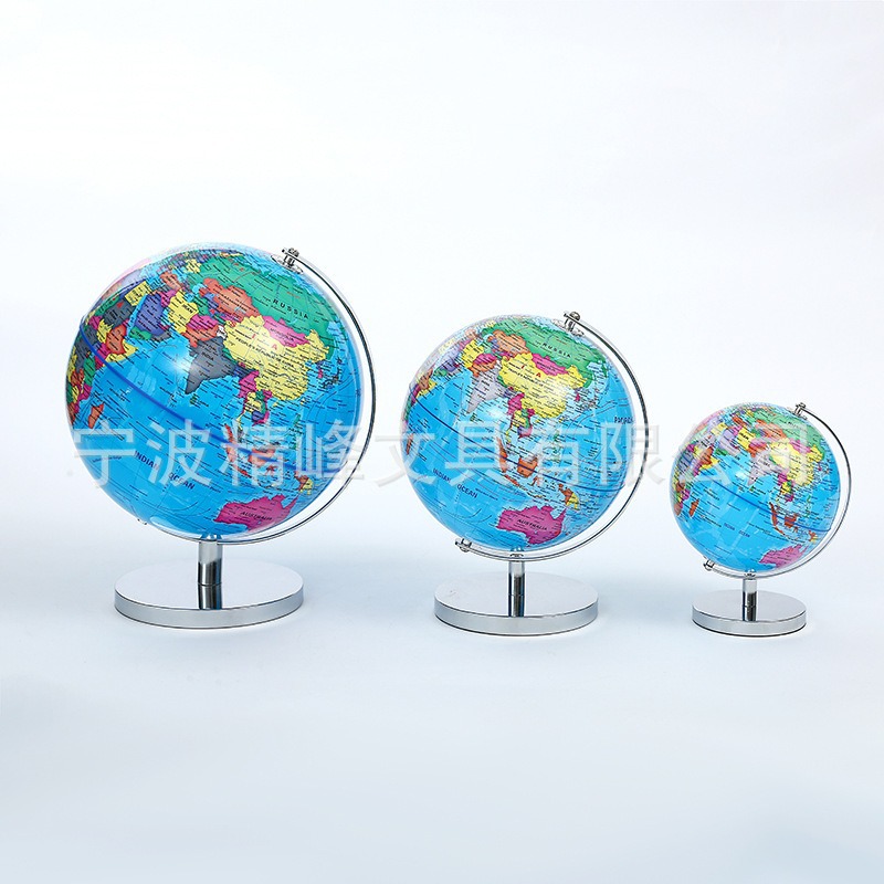 蓝/白地理地球仪 电镀金属支架学生用教学器材中号课堂教材摆件详情2