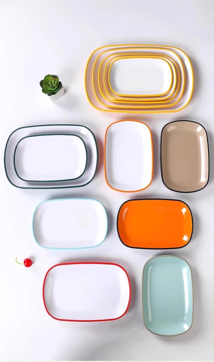 密胺仿瓷双色长方形肠粉盘早餐小吃炸串烧烤火锅餐饮商用火锅盘子详情5