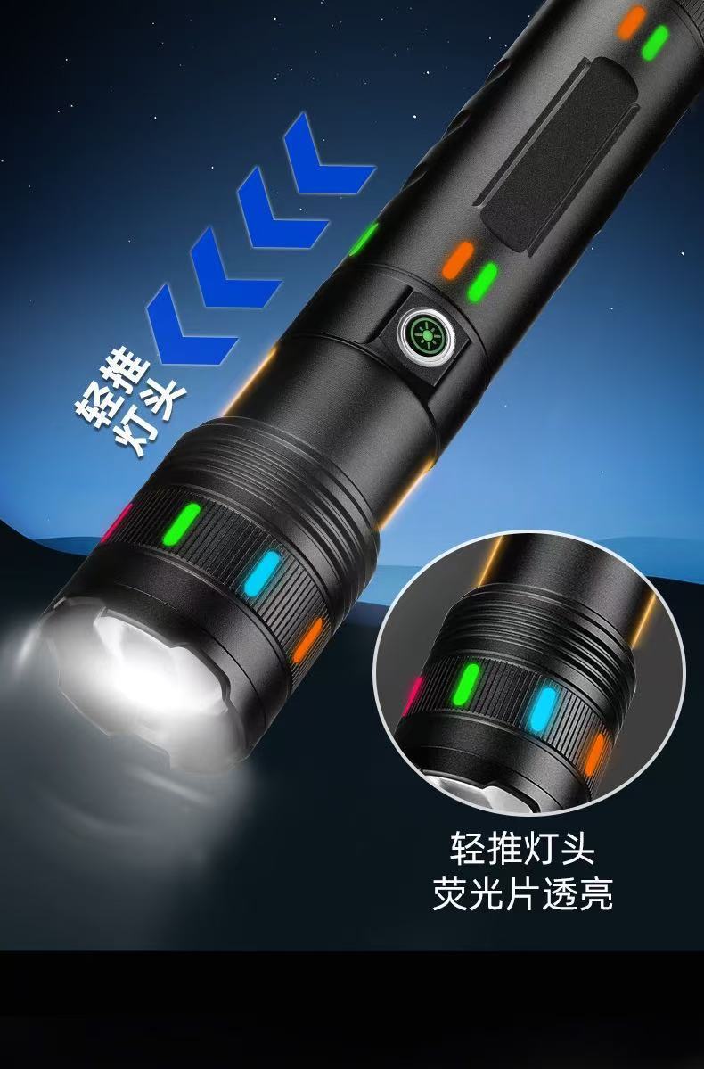 跨境白激光大功率强光手电筒户外多功能铝合金荧光手电Type-c充电详情11