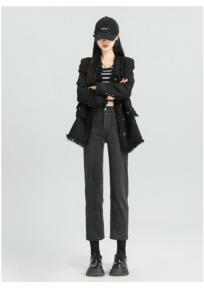 爆款超柔高腰小直筒牛仔裤女2024春季弹力黑色修身窄版烟管法棍裤详情31