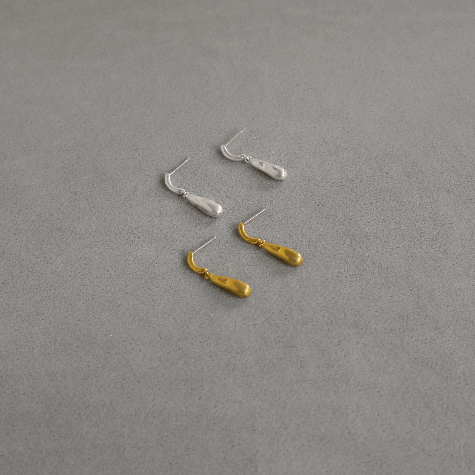 TEN家不规则水滴耳钉 夏季爆款轻奢冷淡风哑光肌理感锤面长款耳钉详情8