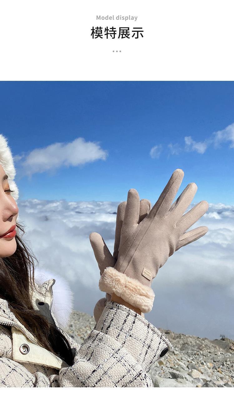 手套女冬季保暖骑行韩系加绒加厚防寒防风触屏冬天皮手套德绒学生详情5