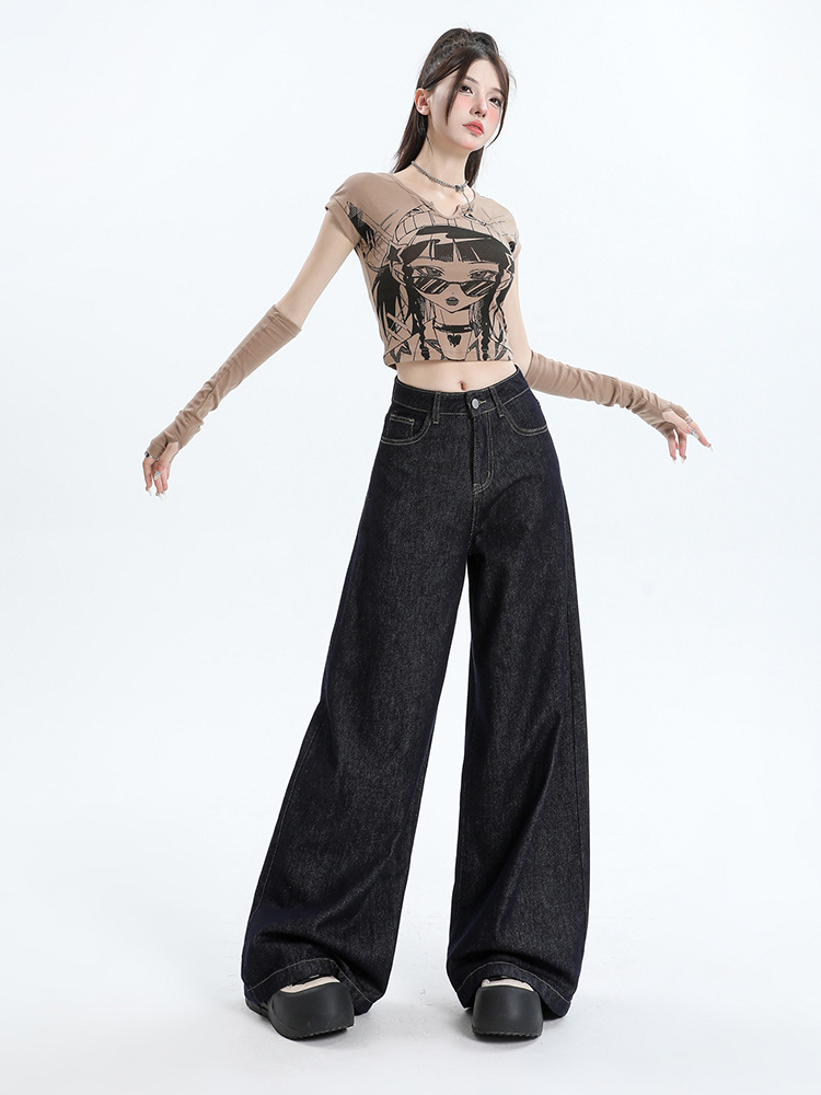 丹宁阔腿牛仔裤女2025年新款高腰美式复古慵懒宽松垂感拖地裤子详情29