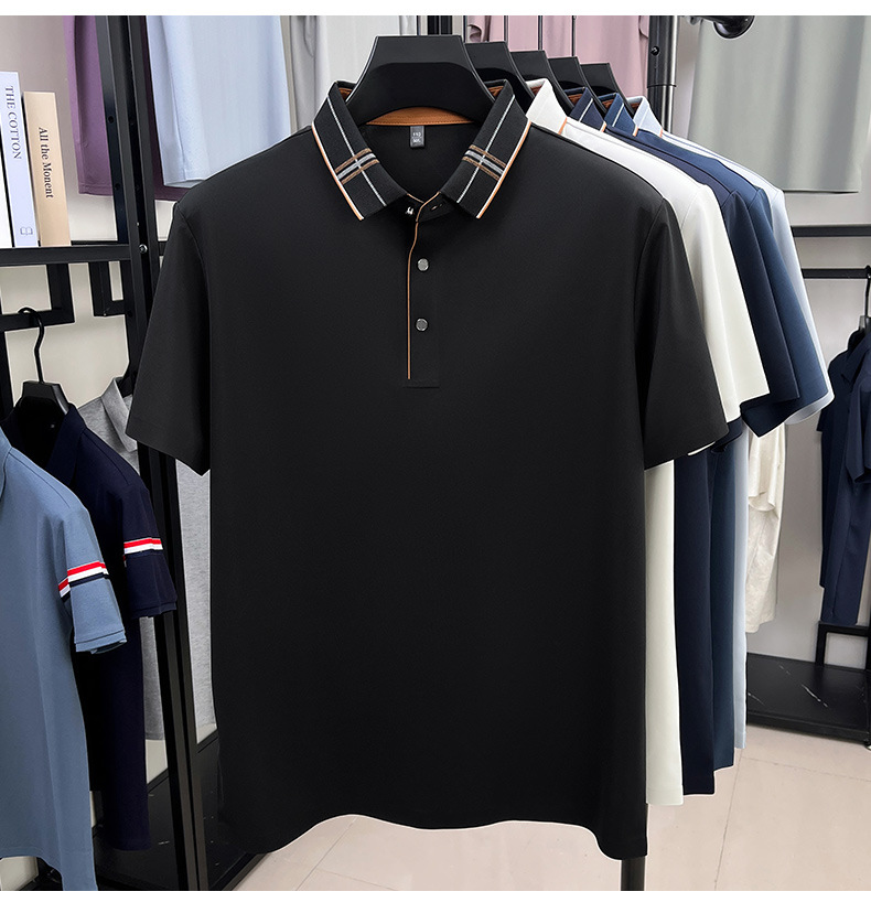 桑蚕丝polo衫男无痕翻领2025夏季新款纯色商务透气薄款短袖男t恤详情8