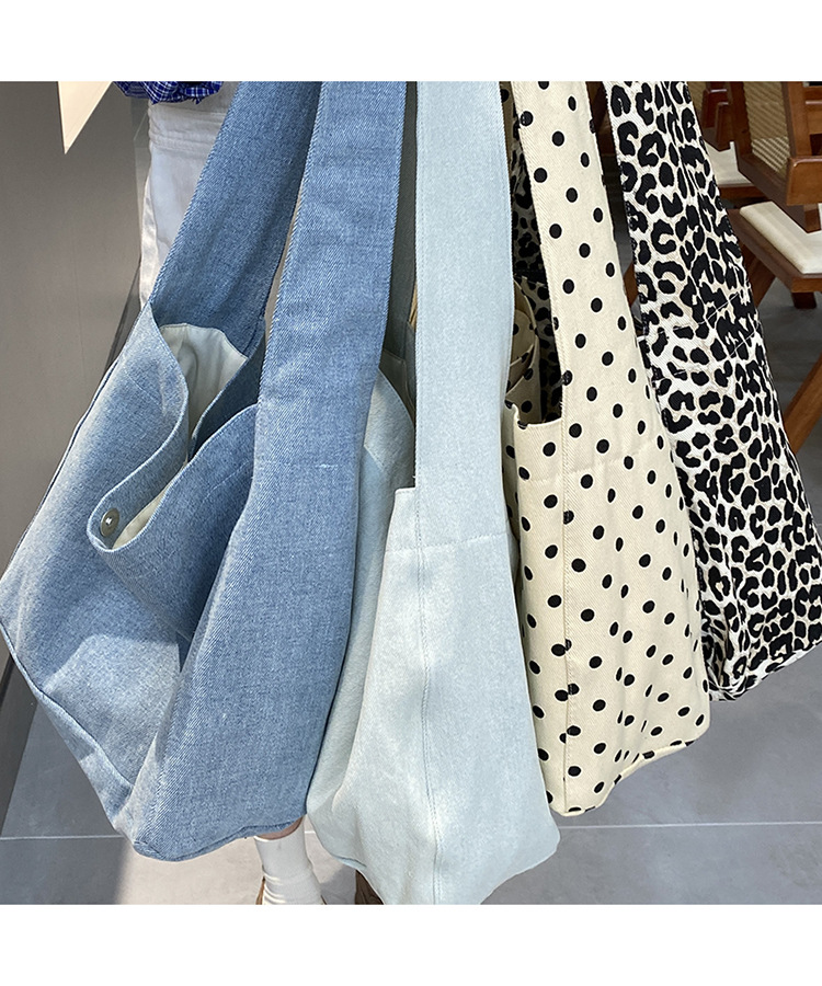 韩系小众ins牛仔帆布包休闲简约布袋大容量学生单肩托特包波点包详情18