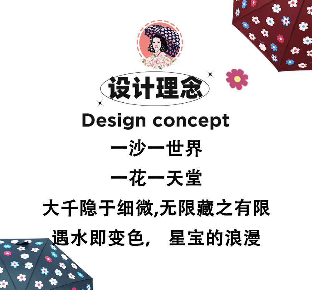 25年星宝新款RST遇水变色长伞可爱花朵外贸魔术伞magic umbrella详情3