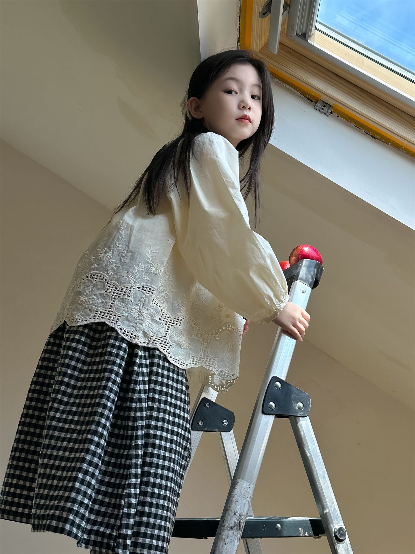 花与寻童装女童韩系穿搭洋气格子裙2024秋季新款百搭中长款半身裙详情26