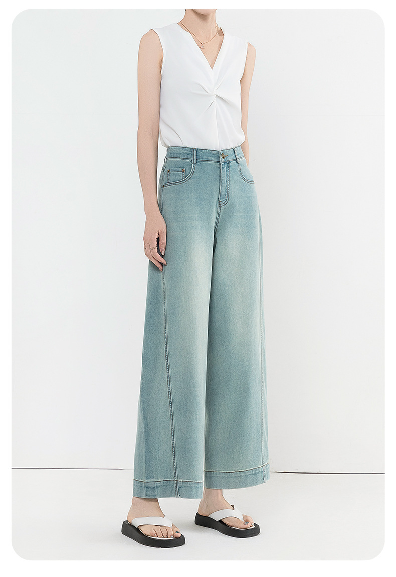 时髦调性牛仔裤女夏季薄款2025新款遮胯显瘦高腰阔腿裤九分弯刀裤详情17