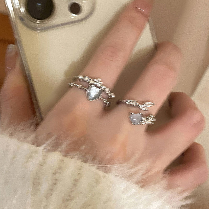 海蓝爱心月光锆石开口戒指女轻奢小众设计感食指戒气质可调节指环详情3