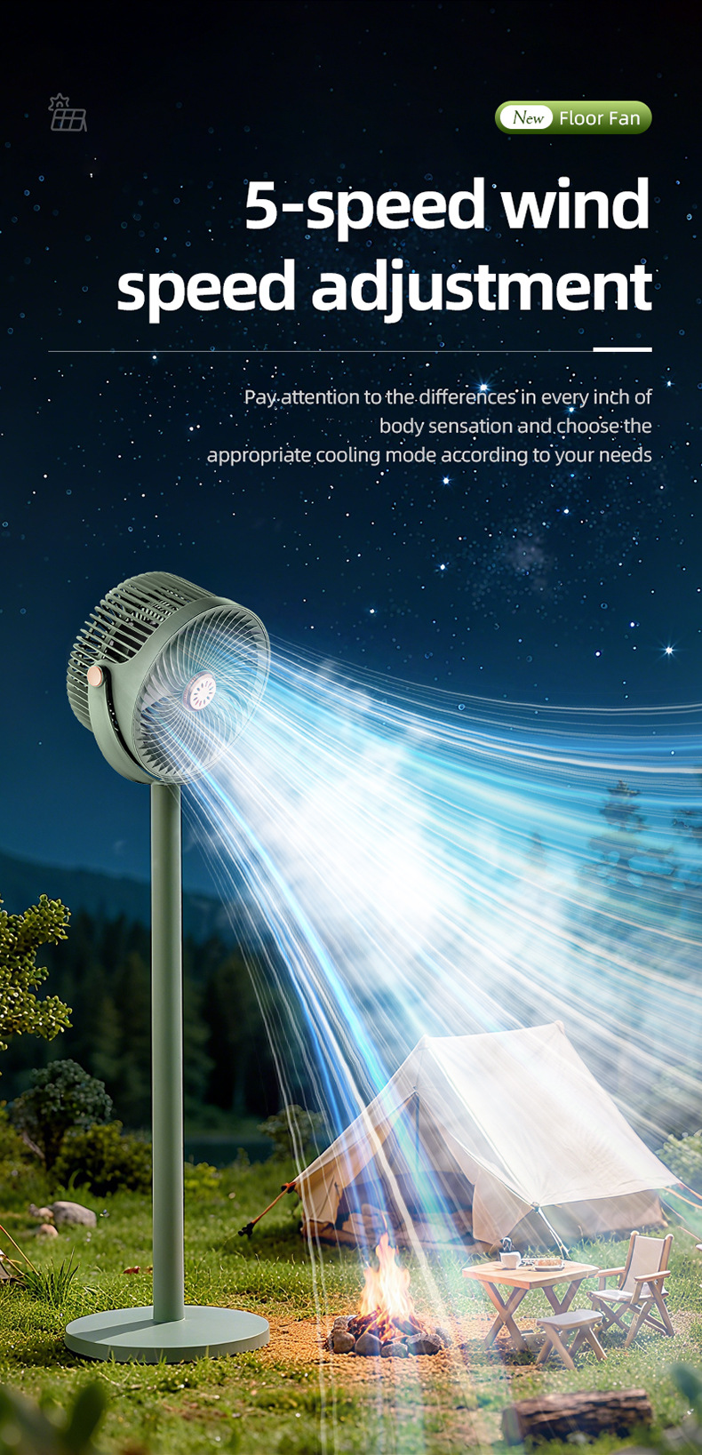 新款家用露营可伸缩落地扇USB桌面大风力循环扇办公室台式立式电详情12