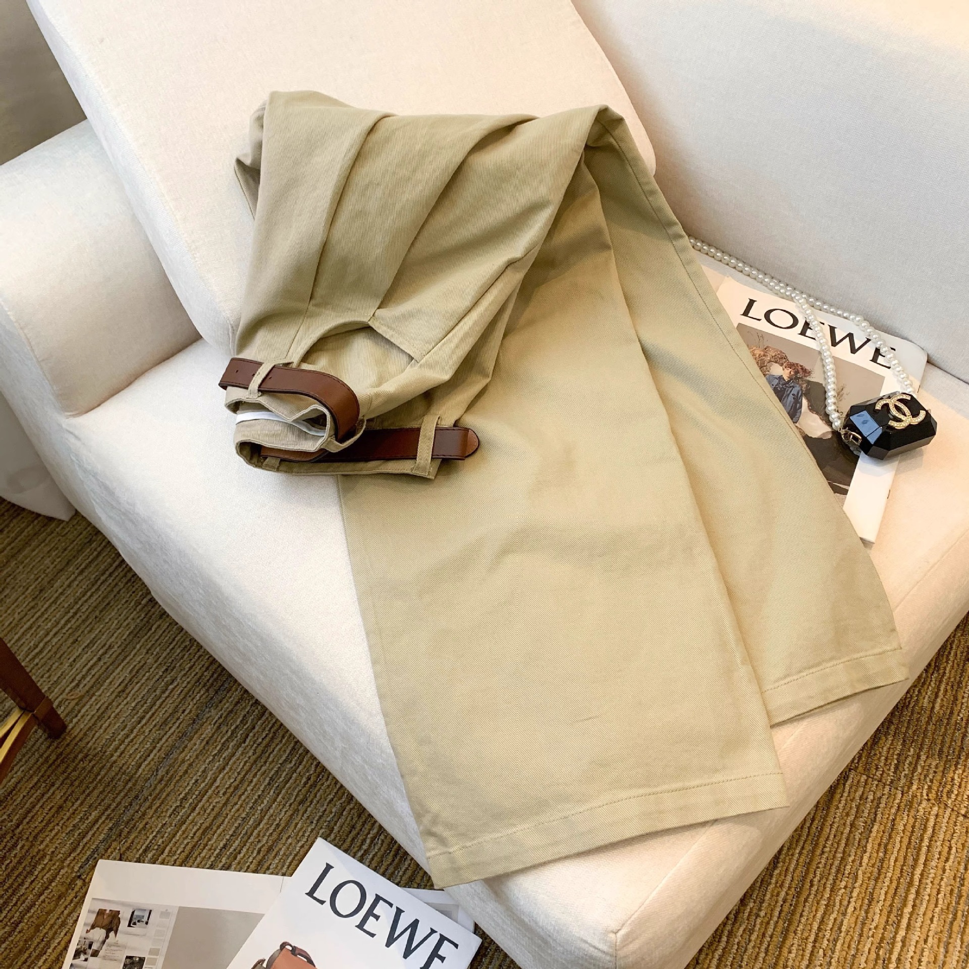 卡其色休闲裤女牛仔拖地裤2025新款高腰显瘦宽松阔腿直筒裤长裤子详情5