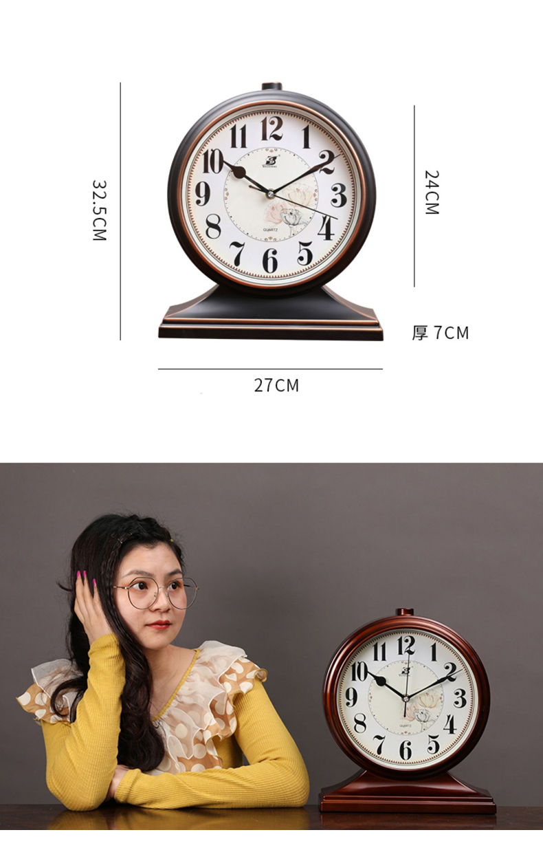 A12摆钟客厅家用石英台式座钟复古桌面钟表坐钟时间摆放式时钟摆详情5