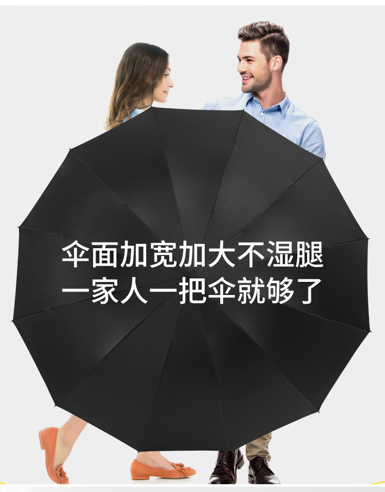 12骨加大黑胶晴雨伞两用男士商务伞三折叠防晒遮阳双人广告伞批发详情10
