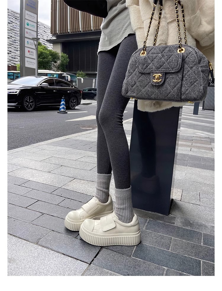 葡萄妈同款水洗马皮圆头魔术贴百搭厚底低帮休闲饼干板鞋女详情37