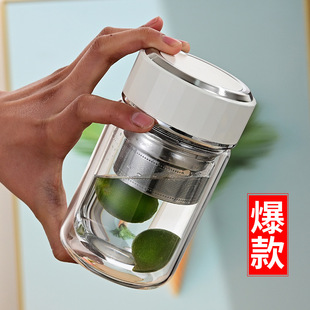 玻璃杯高级感玻璃无铅杯子家用带盖高硼硅双层新款高颜值水杯批发详情6