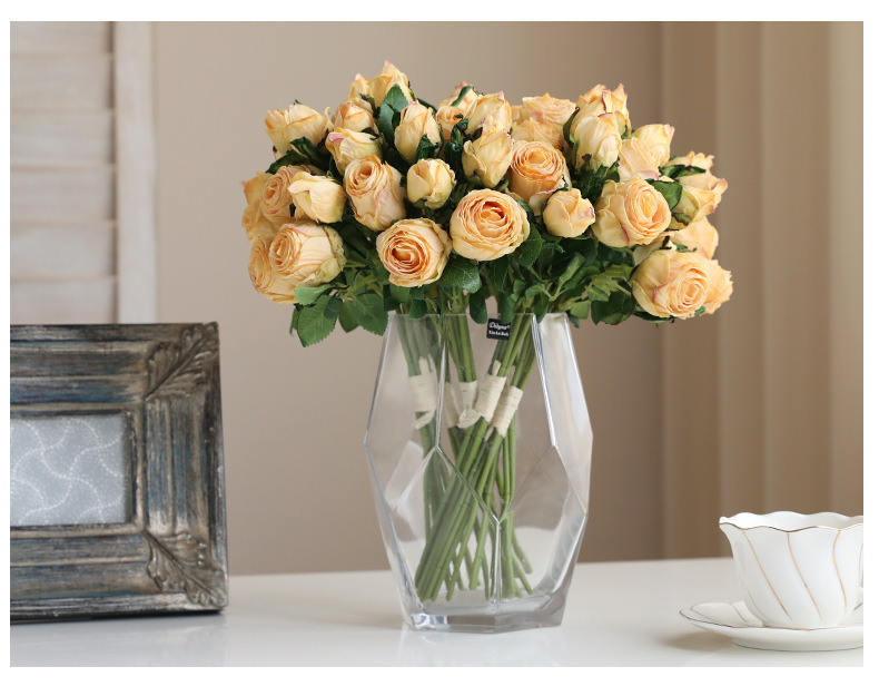 把束干花玫瑰做旧仿真花 仿干花束假花绢花客厅餐桌装饰摄影道具详情4