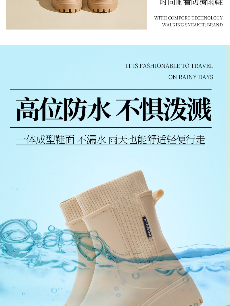 跨境时尚雨鞋女松紧口舒适厚底雨鞋女防滑厨房胶鞋露营百搭防水鞋详情4
