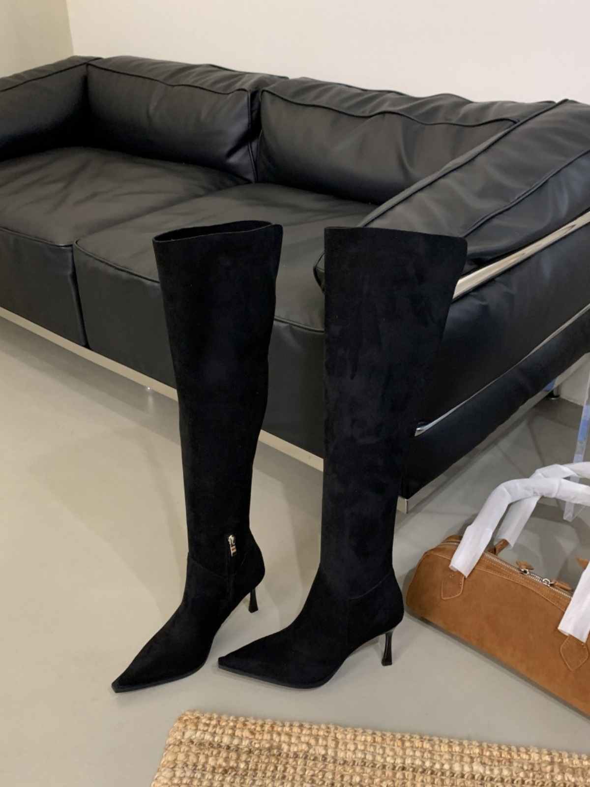 法式一靴多穿高细跟尖头堆堆过膝靴女春秋款侧拉链复古瘦瘦过膝靴详情11