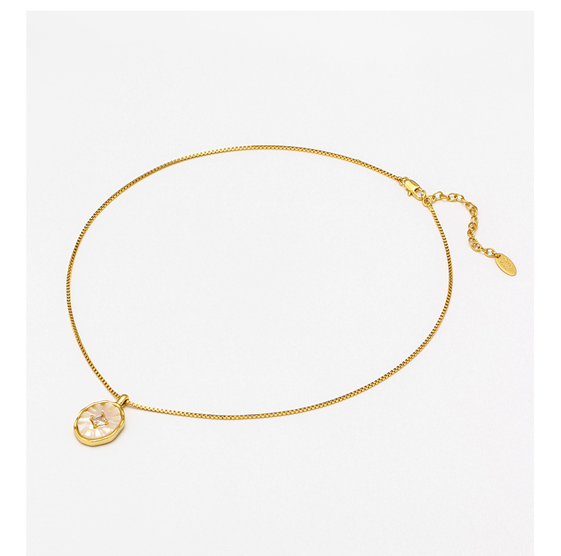 韩系贝壳吊坠项链锆石黄铜镀18k金锁骨链小众设计气质百搭项链女详情20