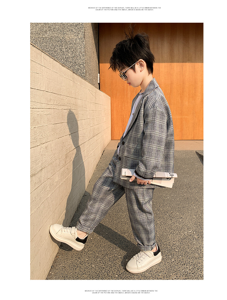 男童西装套装中大童2025春秋格子两件套帅气男孩休闲西服韩版童装详情11
