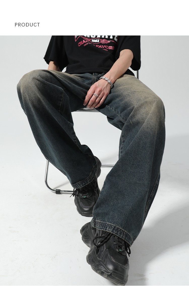 FUIV 韩版宽松直筒松紧腰牛仔裤现货批发外贸垂感百搭拖地阔腿裤详情9