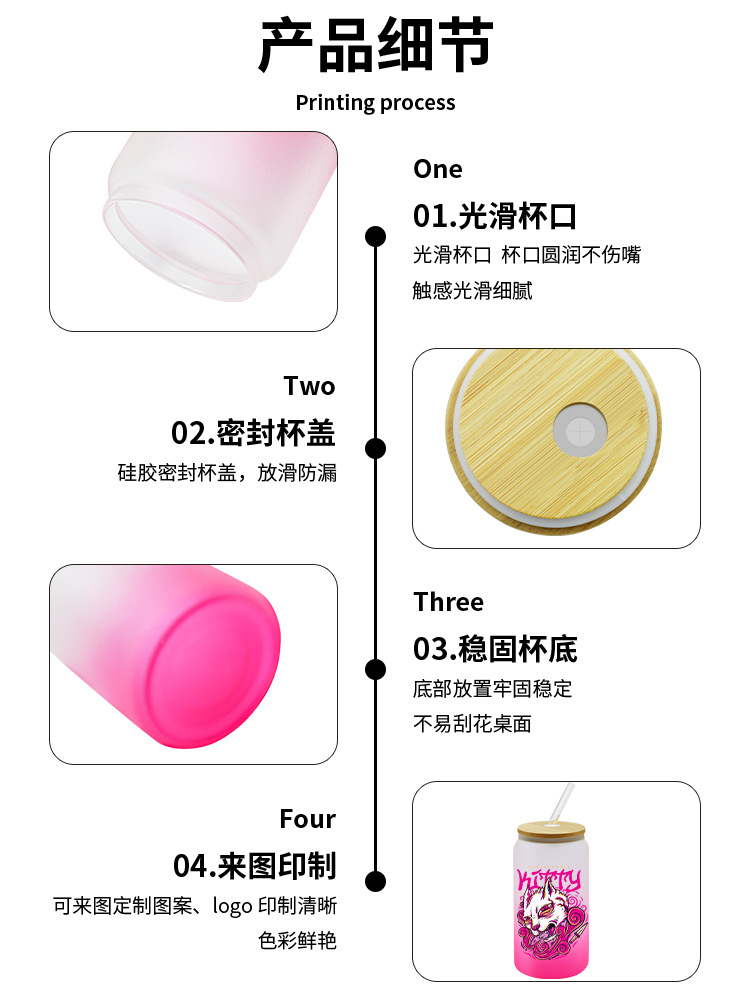 DIY趣味磨砂渐变可乐罐16oz大容量吸管杯夏日冷饮玻璃罐来图印制详情6