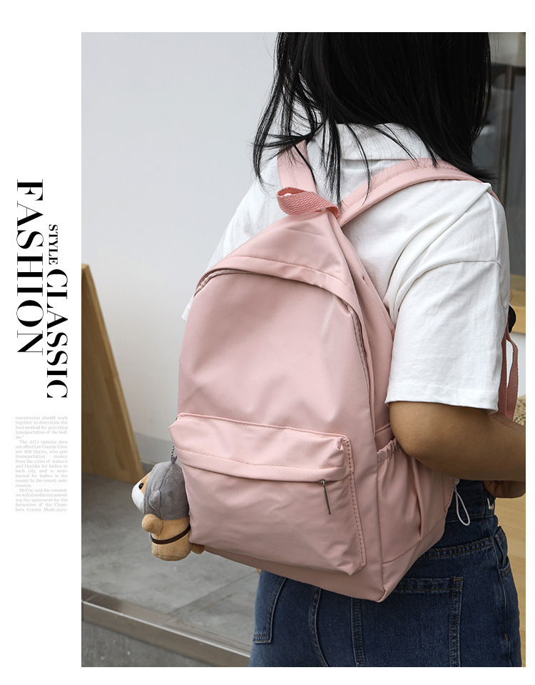休闲大容量双肩包女生韩版纯色简约大学生书包尼龙轻便休闲背包详情31