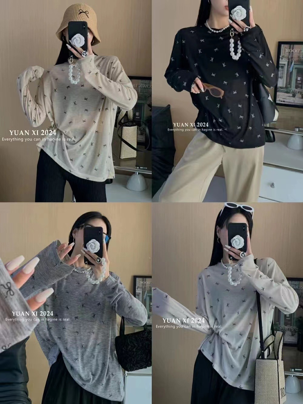 夏薄款精品天丝防晒衣设计感蝴蝶结印花罩衫长袖T恤女装一件代发详情1