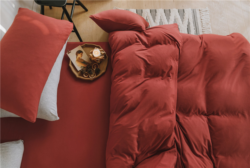 ins Japanese-style solid color all-cotton knitted cotton four-piece set, skin-friendly nude sleeping plain double-layer Indian cotton bed sheet pic 75