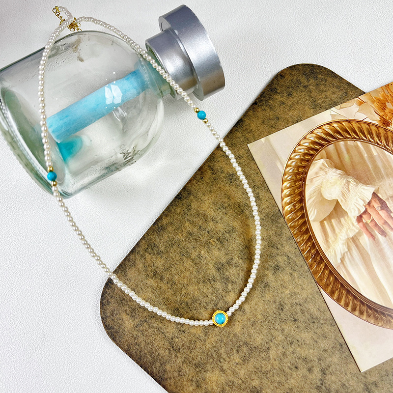 925纯银天然粉贝施家同款珍珠项链女小众高级感绿松石串珠锁骨链详情15