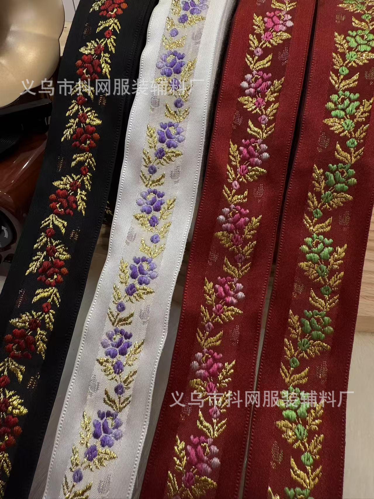3.4cm golden thread large flower, noble ethnic style jacquard embroidery webbing, performance costume accessories, gift box packaging tape pic 6