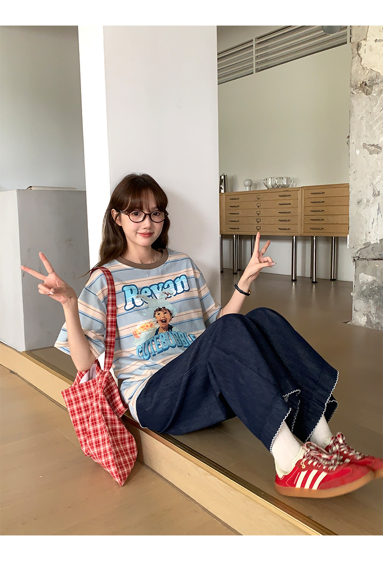 陆小团团复古花边直筒薄牛仔裤2025夏季新款显瘦阔腿小个子裤子女详情53