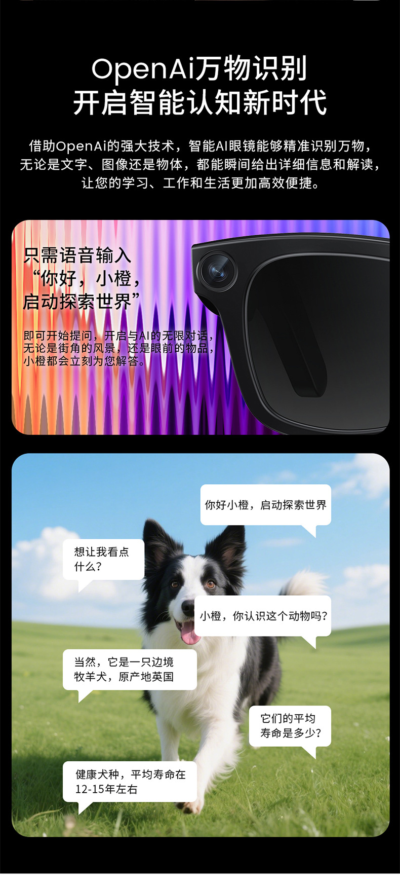 现代AI智能蓝牙翻译眼镜带800W高清摄像头防抖拍照录像黑科技墨镜智能眼镜详情10