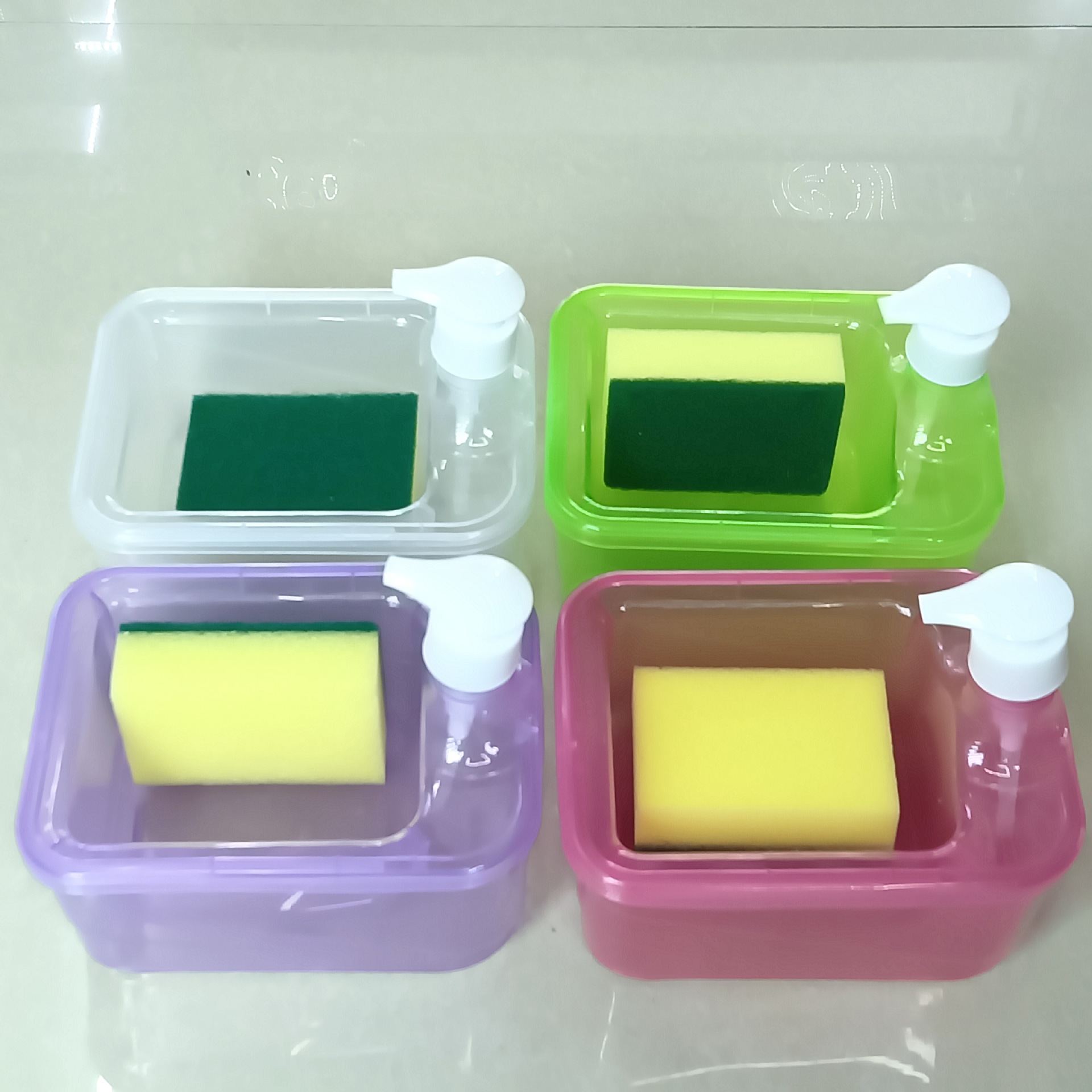 跨境厨房清洁洗洁精加液器按压自动皂液器出液盒洗碗刷组合给皂器详情2