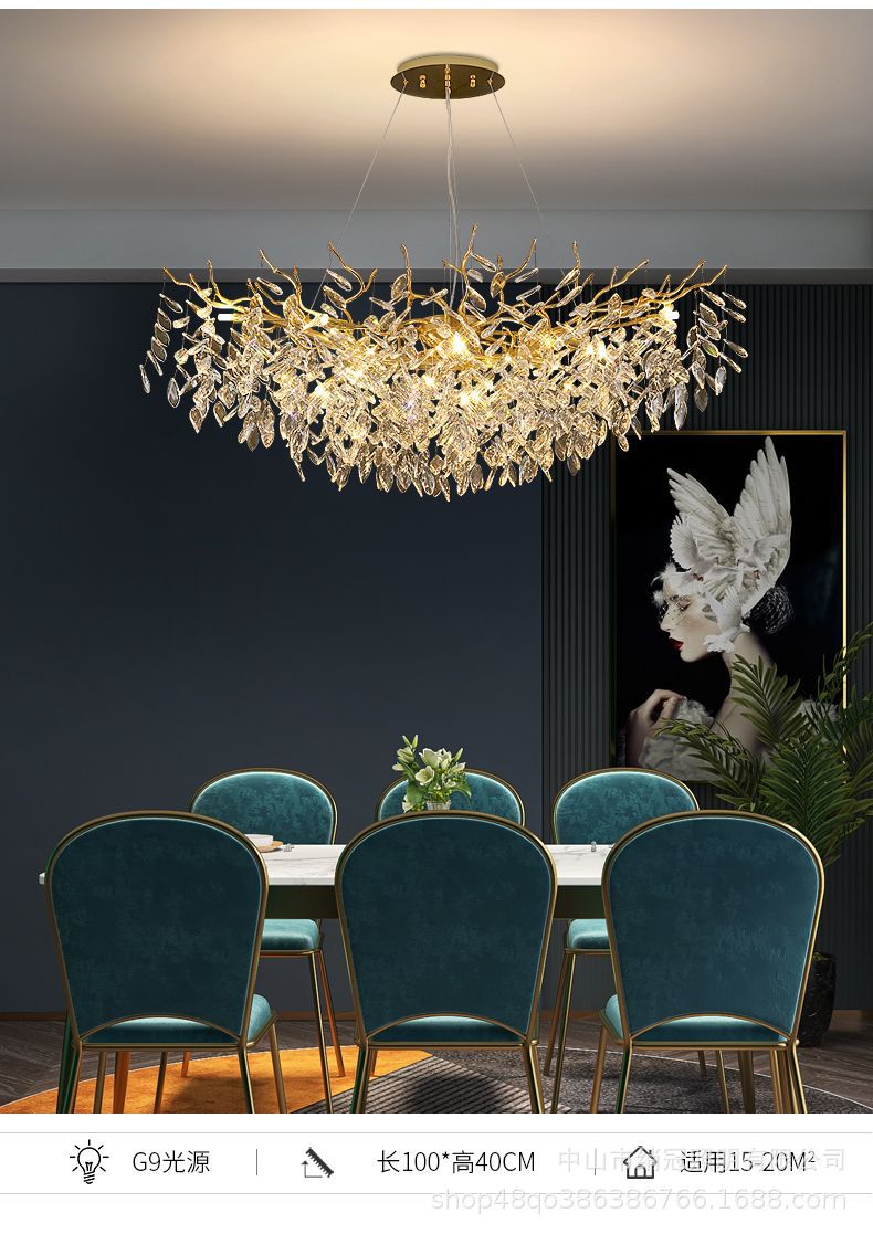 French luxurious and light luxury crystal chandelier, simple living room, grand chandelier, duplex, American branch, luxurious crystal round pic 6