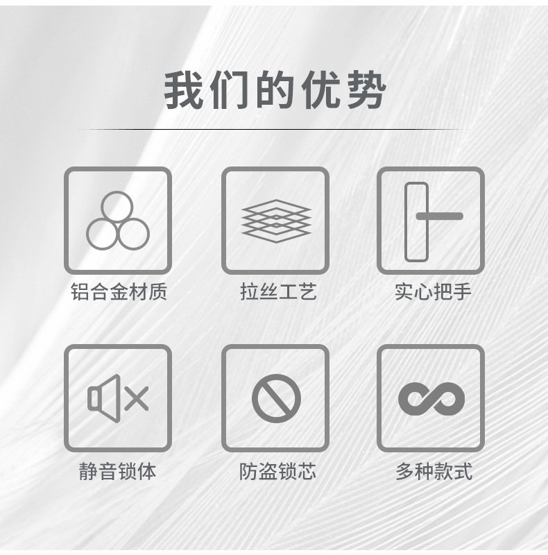 现代简约一体式室内门锁 卧室厨房静音磁吸黑色通用型木门执手锁详情4