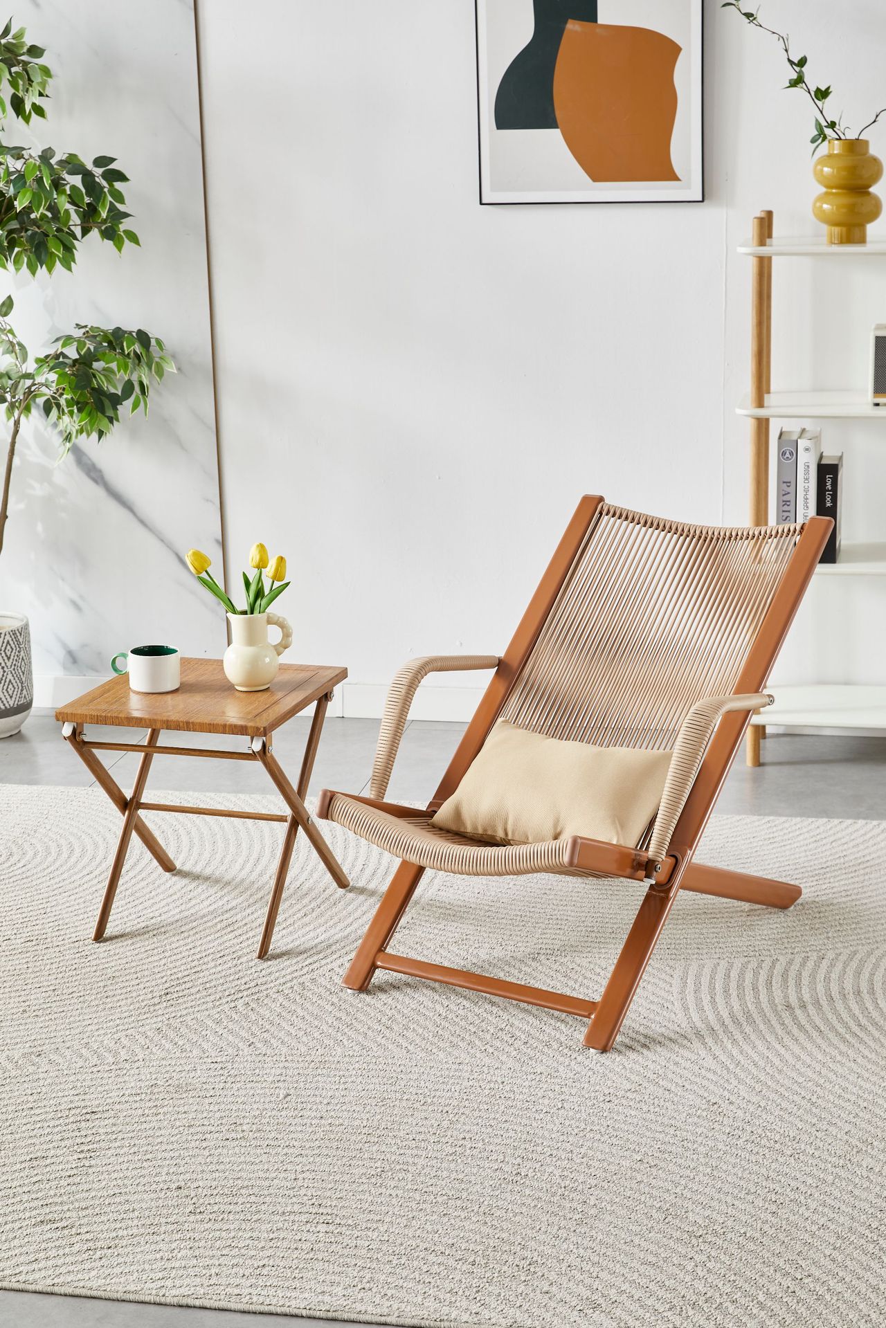 New Chinese-style home leisure rattan lounge chair, balcony and outdoor rattan table and chair three-piece set, nap backrest lounge chair pic 2