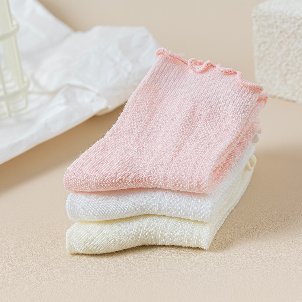 跨境新款纯色花边儿童袜子中筒袜宝宝婴儿中小童袜子春夏详情5