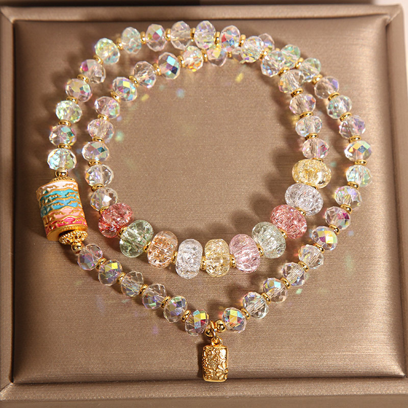 New Chinese-style white crystal double-loop bracelet for women, light luxury, niche and high-end feel, ice abacus beads stacked crystal bracelet pic 3