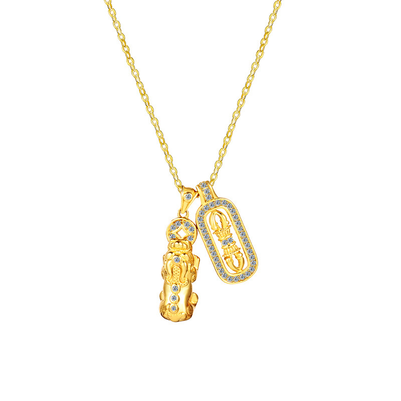 Gold sand necklace pendant, Chinese trend style sandblasted sweater chain, light luxury and high-end gourd necklace, s925 pure silver neck chain pic 1