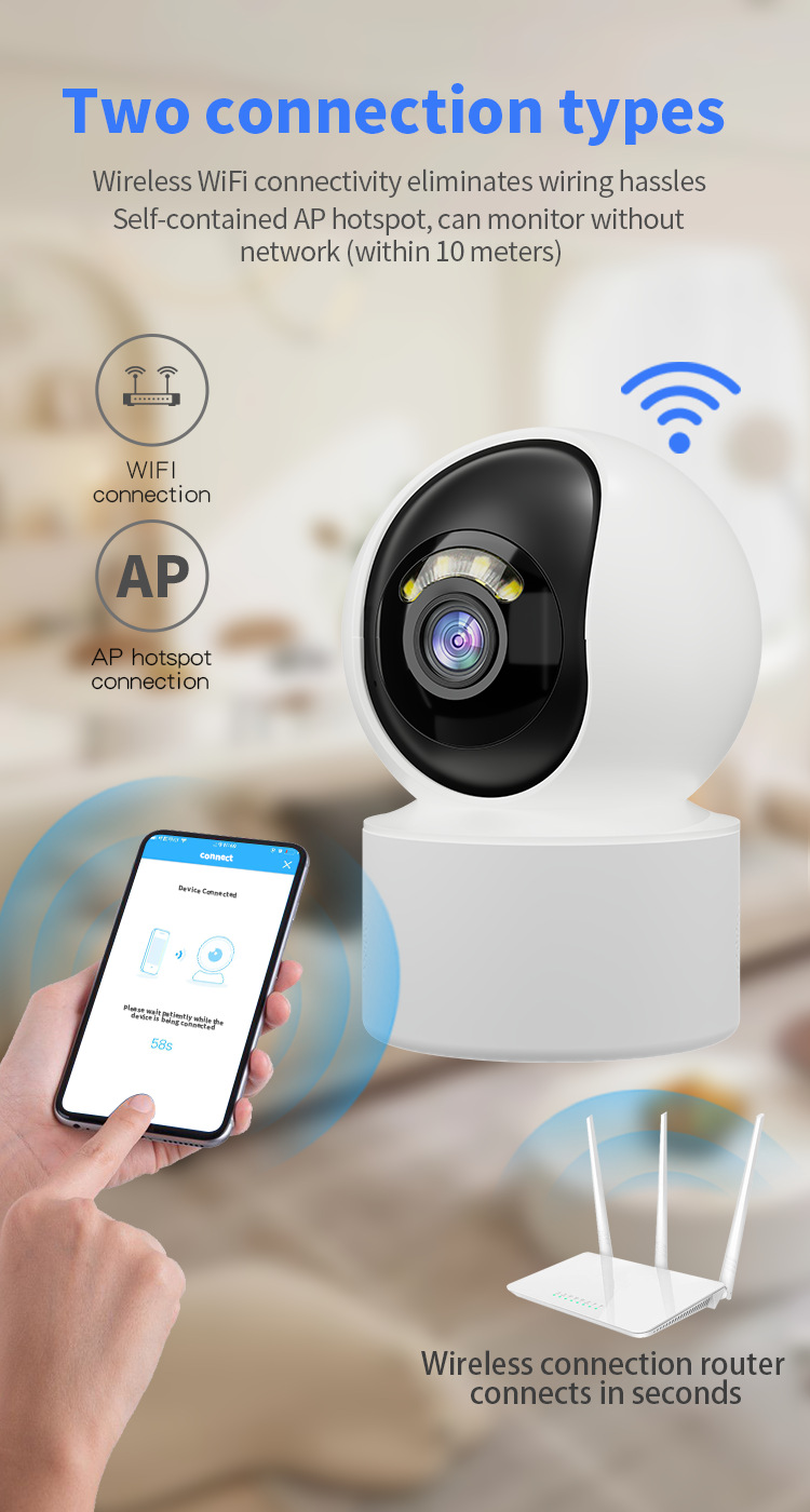 跨境室内家用监控摄像头无线WiFi高清全彩夜视手机远程监控器厂家详情9
