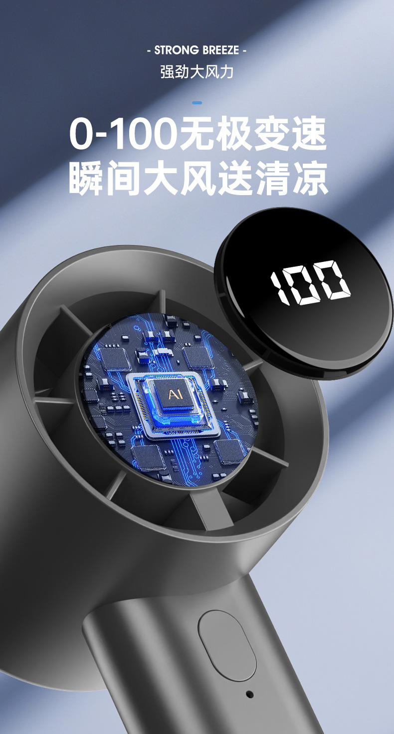 新款高速手持风扇迷你小风扇数显100档USB充电桌面电风扇跨境电商详情10