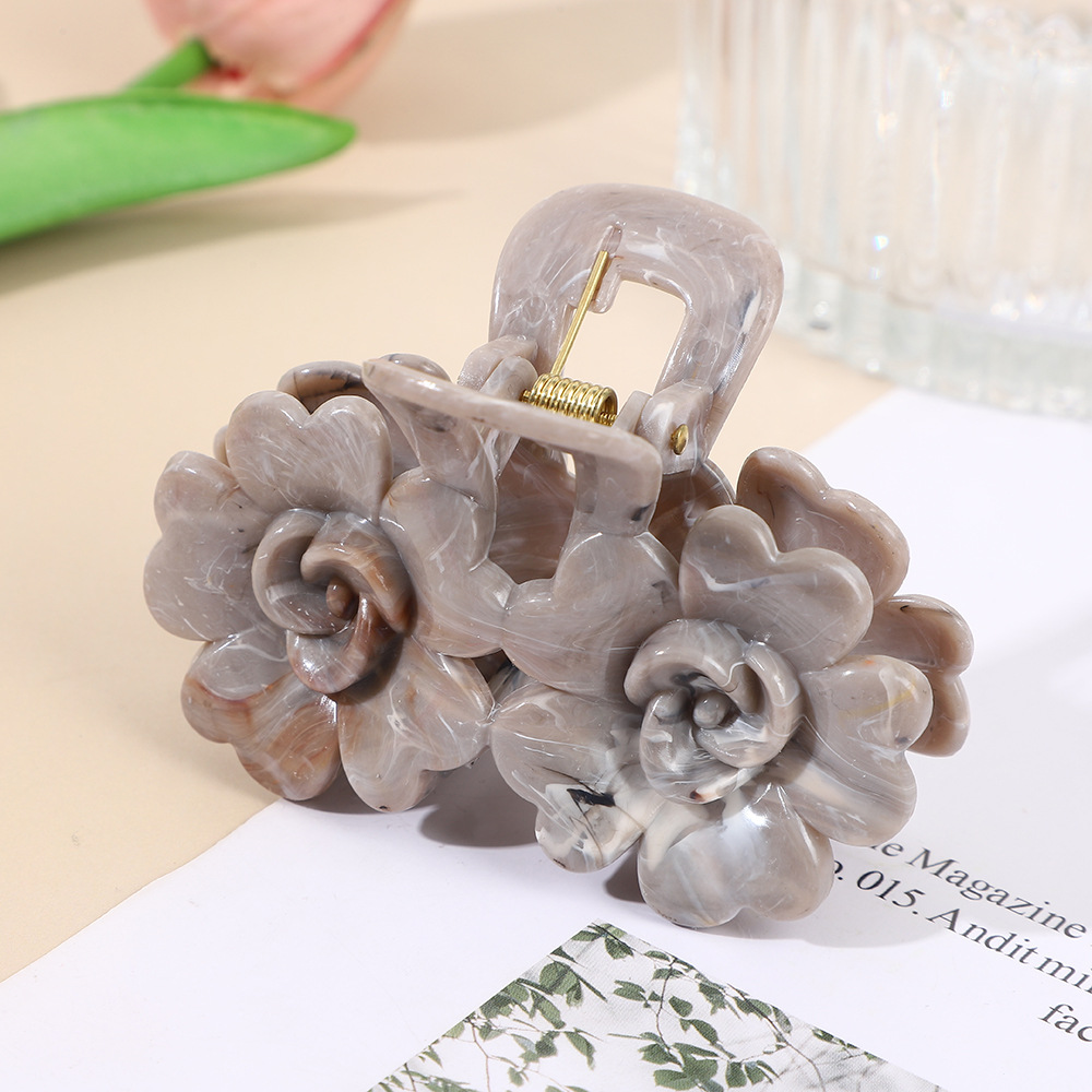 8cm创意玫瑰发爪渐变糖果色双花发饰立体发夹头饰抓夹鲨鱼夹跨境详情5