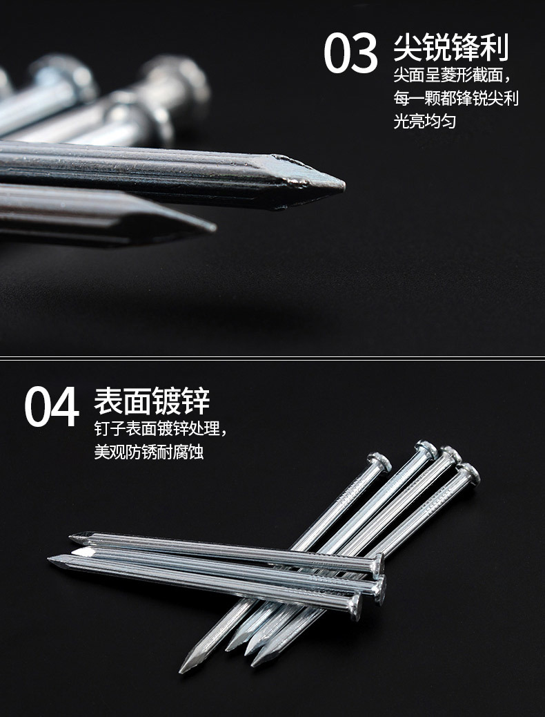 五金加硬水泥钉 铁钉水泥钉 镀锌钉子螺纹钉圆钉挂墙画钉详情12