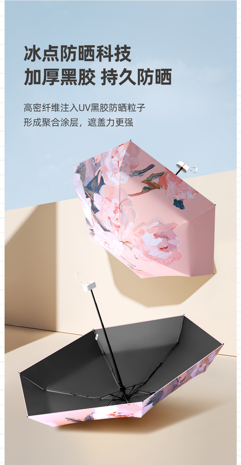 Printed flat five-fold umbrella, sun umbrella, female illustration, hand-drawn style, five-fold sunshade, small and portable folding umbrella pic 11
