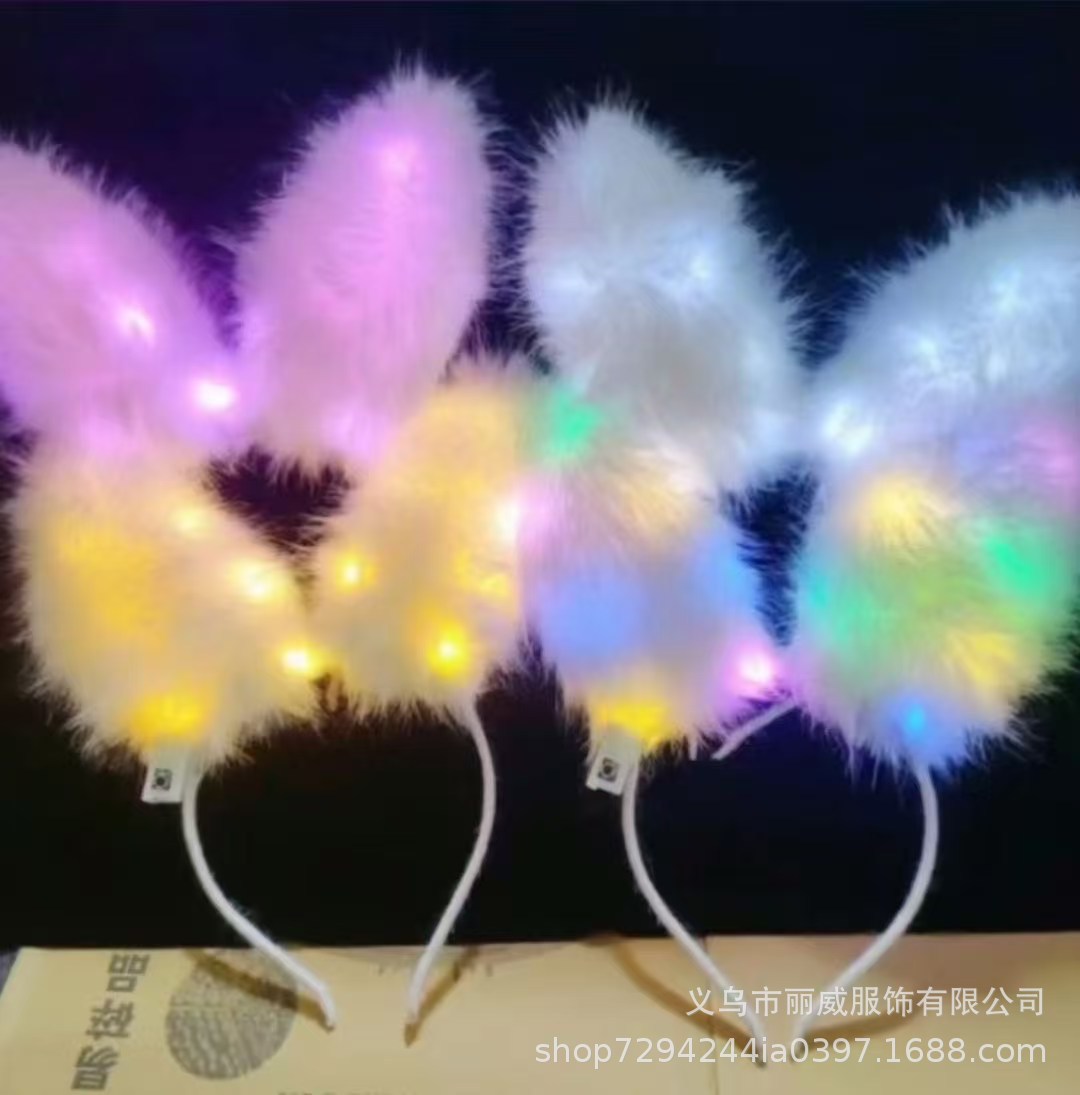 New 14-lamp Furry Rabbit Ear headband, plush rabbit ears · Sparkling Fairy headwear pic 9